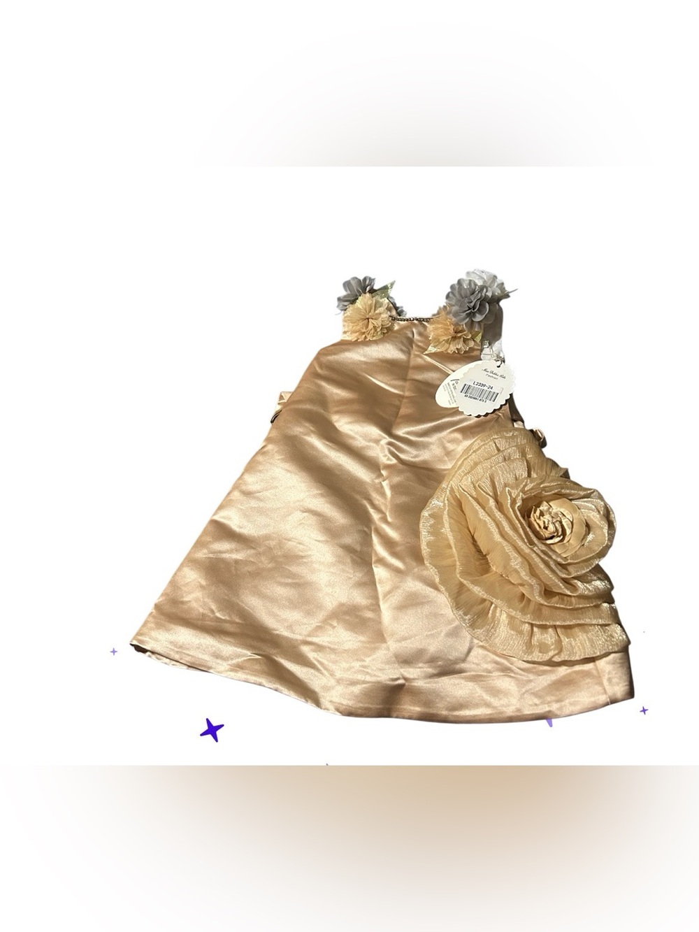 Gold Satin Flower Detail Dress